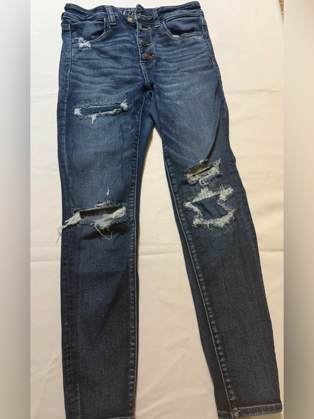 American Eagle Outfitters Distressed Dark Blue Ripped Skinny Jeans